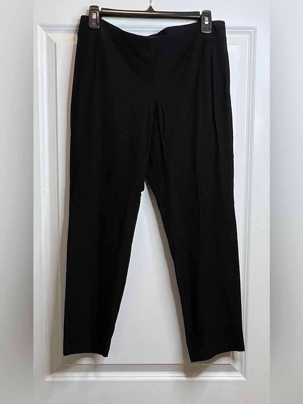 Eileen Fisher Petite PM Black Stretch Crepe Ankle Pants System Pull On Flat